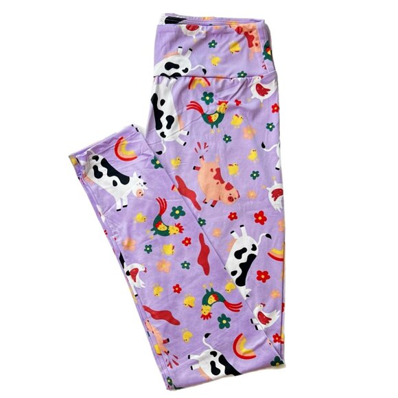 NEW LuLaRoe Leggings Farm Animals Purple Cow Chicken Rooster Pig Comfy Stretch - Picture 1 of 3